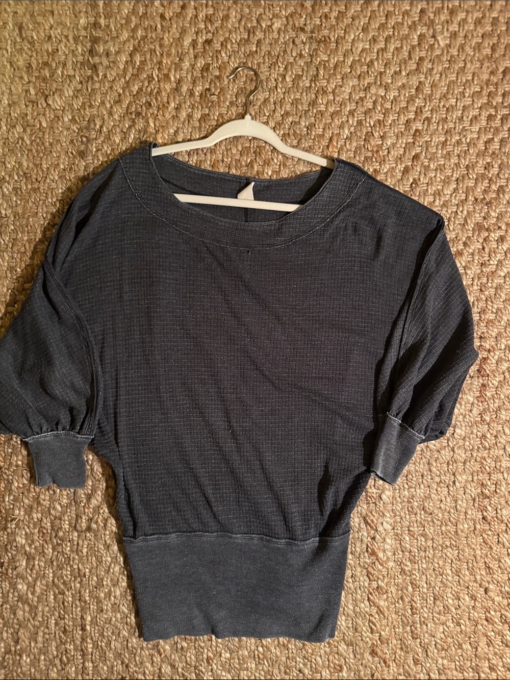 We The Free Charcoal Waffle Knit Scoop Neck Sweater